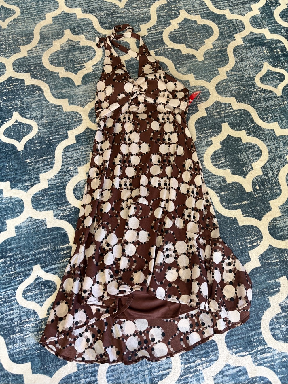 Traces Brown & White Backless Halter Dress